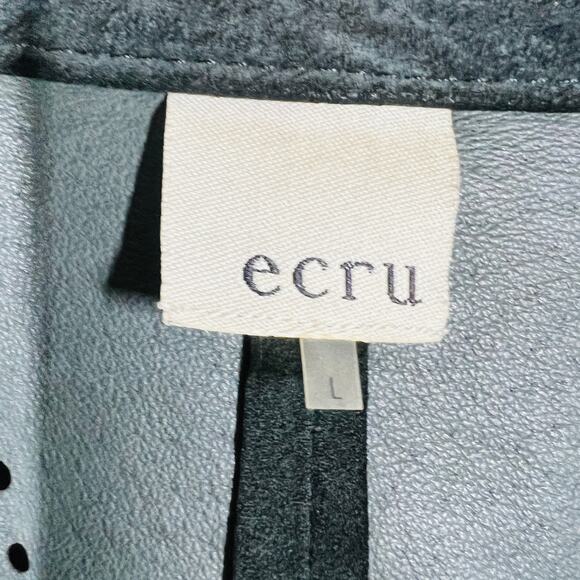 Ecru Hand Tooled Suede Shacket Button Up Top Shirt Long Sleeve Black - L - Picture 7 of 7